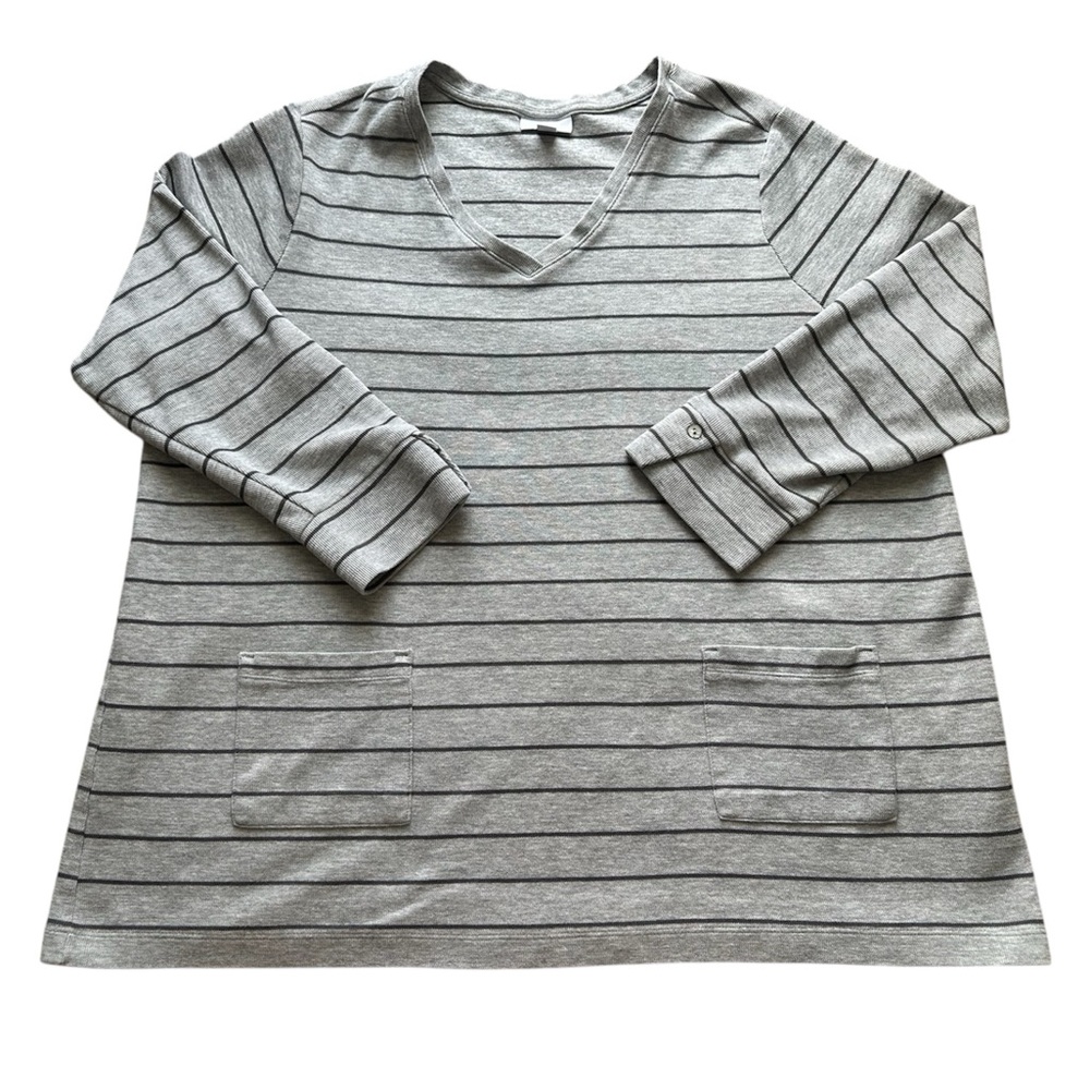 J. Jill Plus Size 3X Gray Striped V-Neck Pullover Knit Top